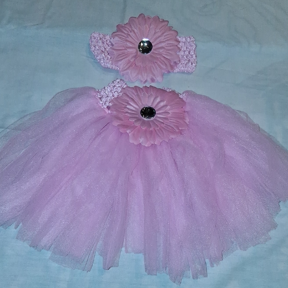 Pink Tulle Baby Dress with Headband
